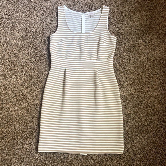 LOFT Dresses & Skirts - Tan & White Striped Sheath Dress NWOT